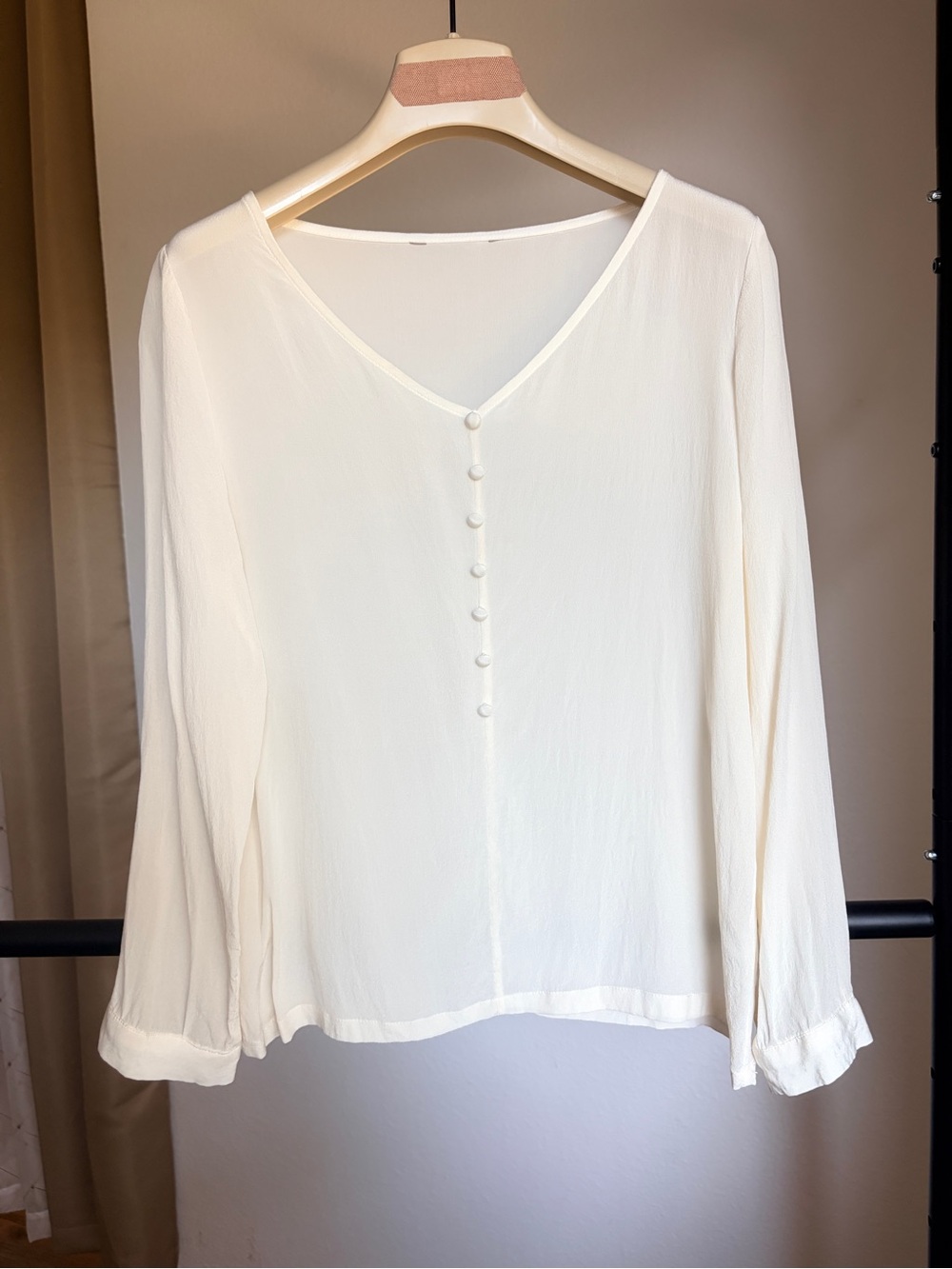 Women's Silk Ivory V-Neck Button Front Blouse